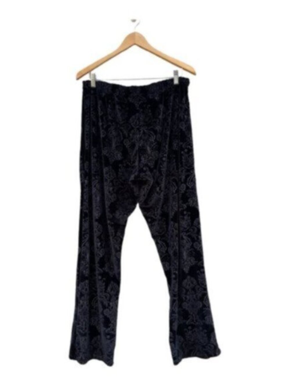 Black Brocade High-Rise Straight Leg Velvet Trousers Sz XL